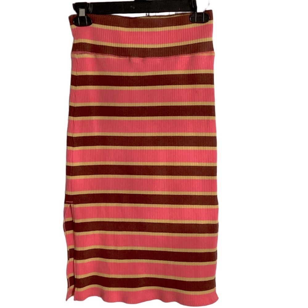 Aerie Skirt Midi Pencil Stretchy Stripes Pink Brown Yellow Women’s Size Small